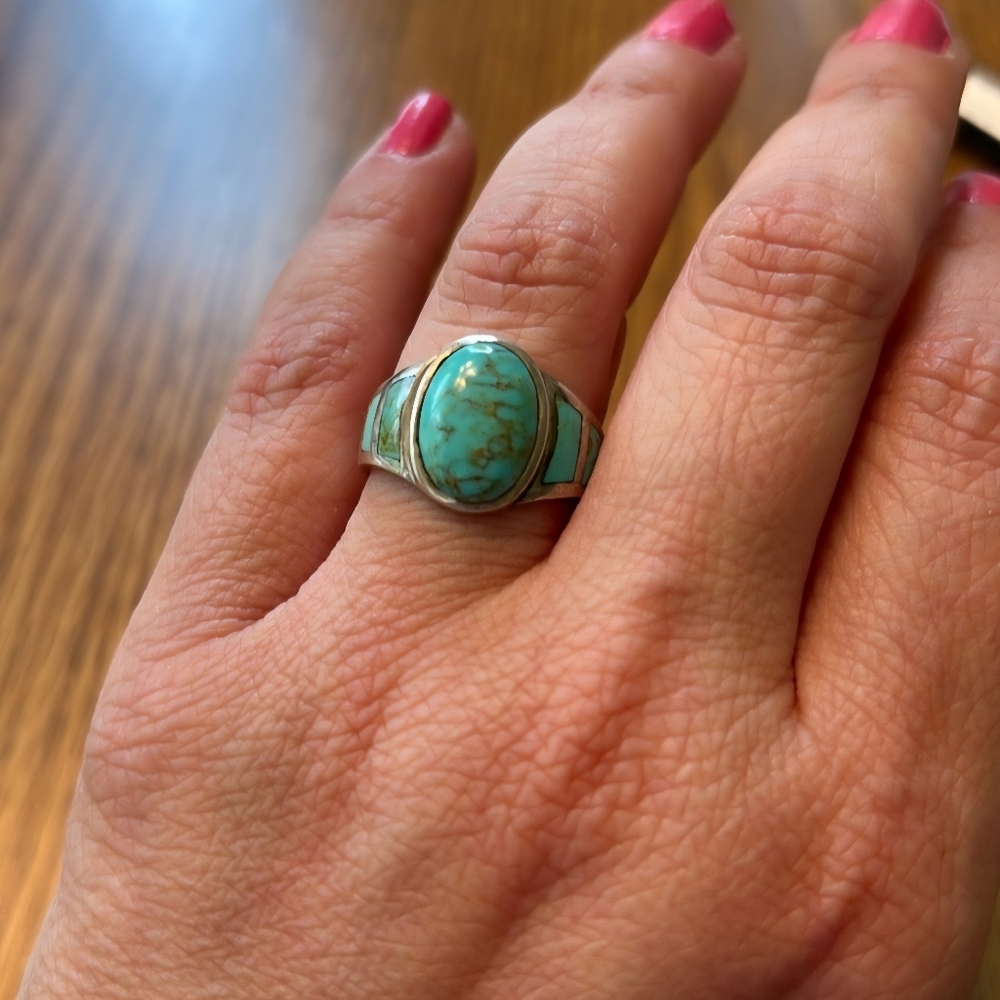 Vintage Carol Felley 97 925 Silver And Turquoise Cabachon Ring